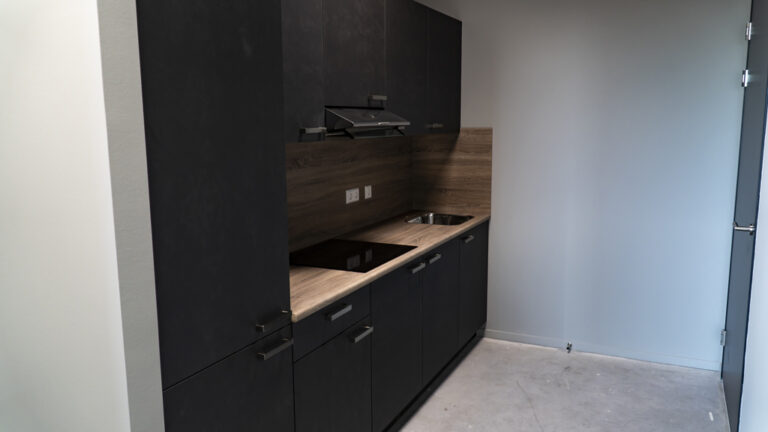 Moderne keuken met donkere kastenwand